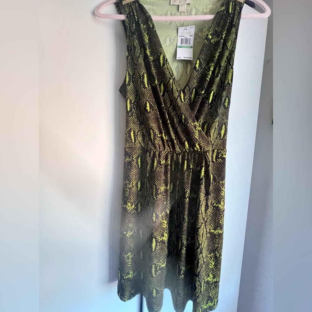 Michael Kors Green and Black Snake Print Mini Dress